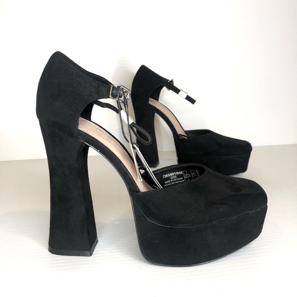 Zara Shoes - Zara Block Heels Platform Ankle Strap Black Shoes